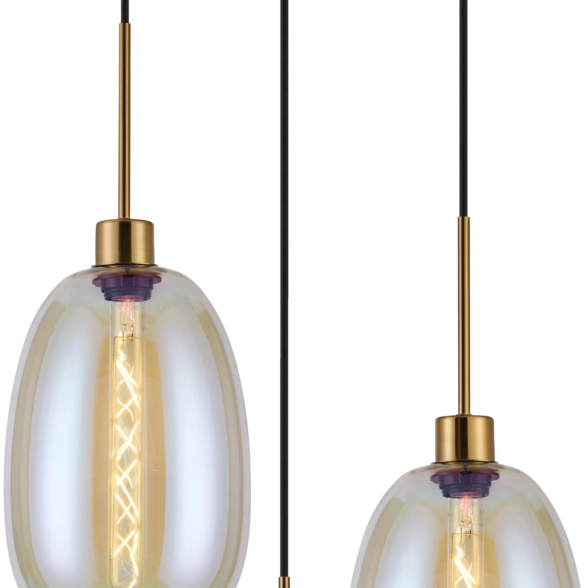 Lori 40cm Round Pendant, 3 Light Adjustable E27, Antique Gold/Iridescent Slim Curved Trapezium Shades DK1175  Deco Lori Antique Gold